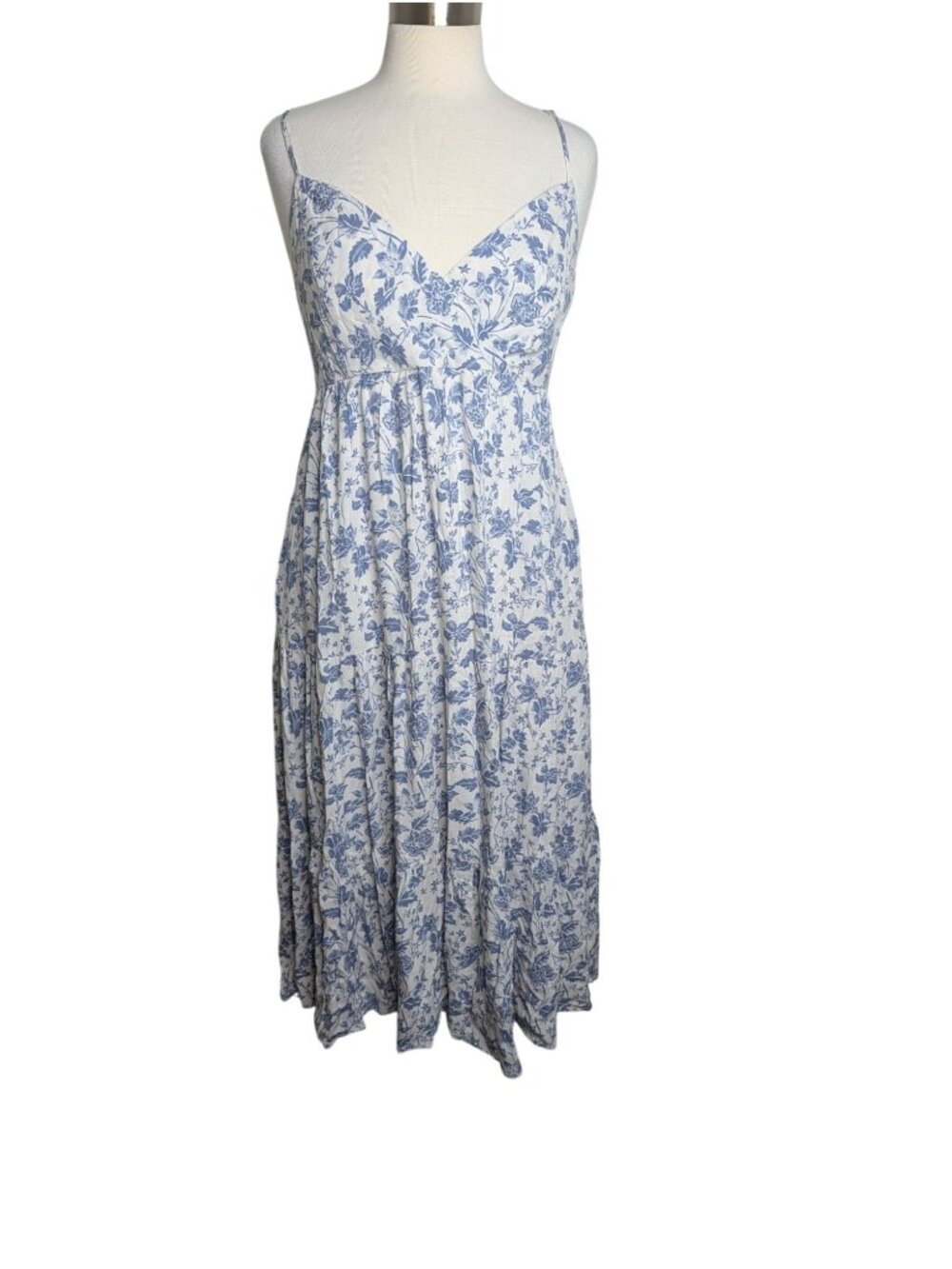 Becool Blue & White Floral Maxi Dress Smocked Back Lined Size Medium Coastal Cot - Picture 11 of 14